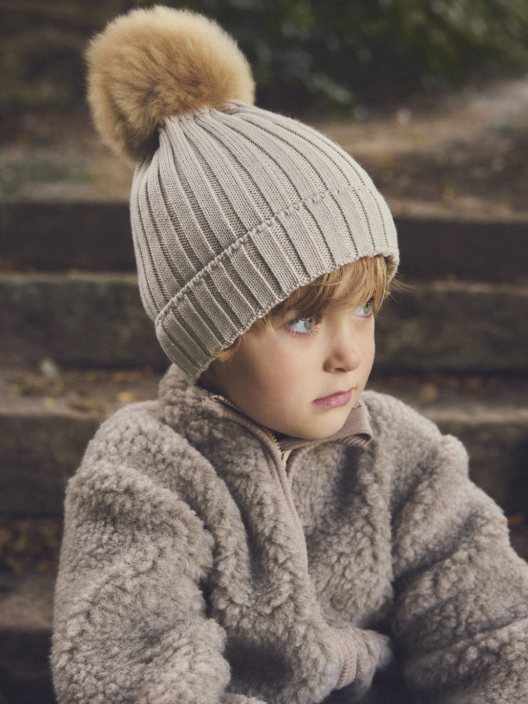 HUTTEliHUT | Hat Knit Alpaca Pompom - Camel Melange