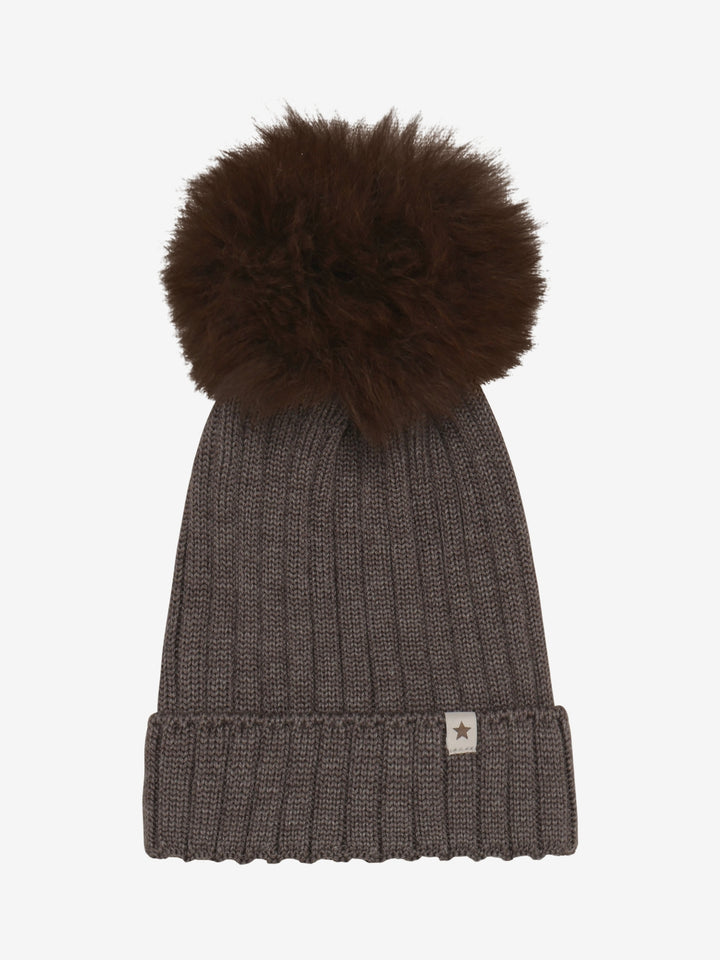 HUTTEliHUT | Hat Knit Alpaca Pompom - Brown Melange