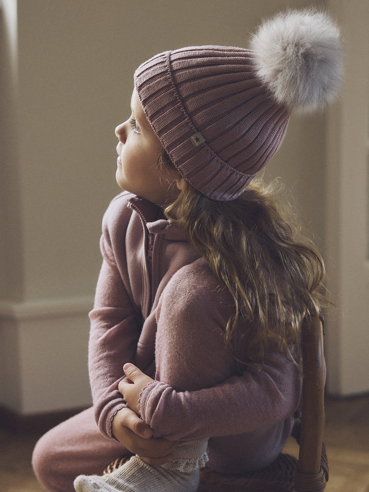 HUTTEliHUT | Hat Knit Alpaca Pompom - Woodrose