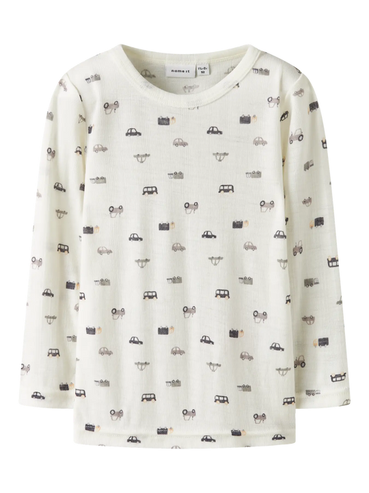 name it mini WANG WOOL NEEDLE LS TOP NOOS - Snow White | Small cars - Torgunns Barneklær AS