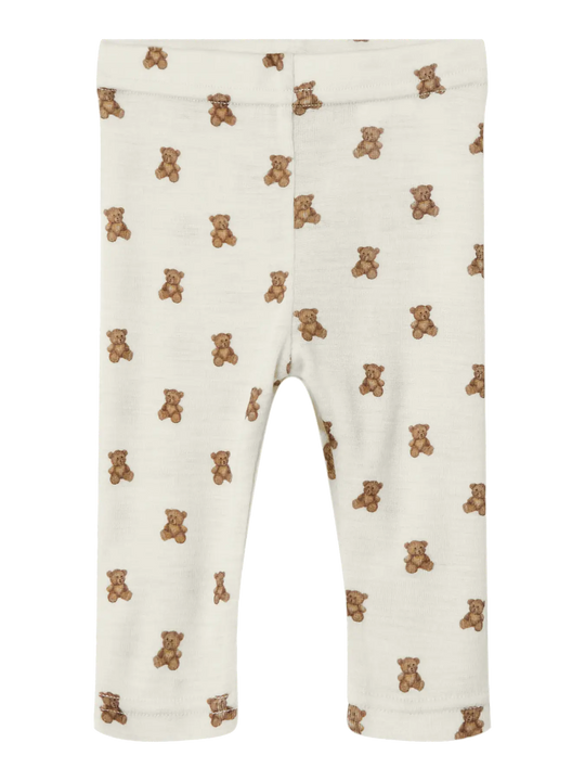 Lil' Atelier Baby WOOL NALU SLIM LEGGING - Turtledove Melange | Teddybear - Torgunns Barneklær AS