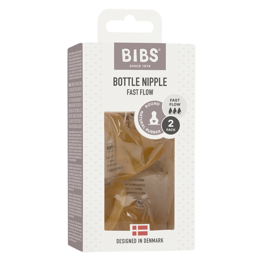 BIBS Bottle Nipple 2pk Latex - Fast Flow - Torgunns Barneklær AS