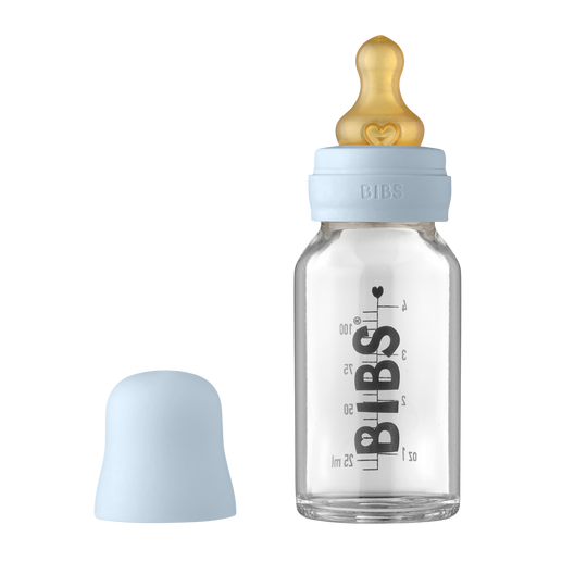 BIBS Baby Glass Bottle Complete Set | Baby Blue - Torgunns Barneklær AS