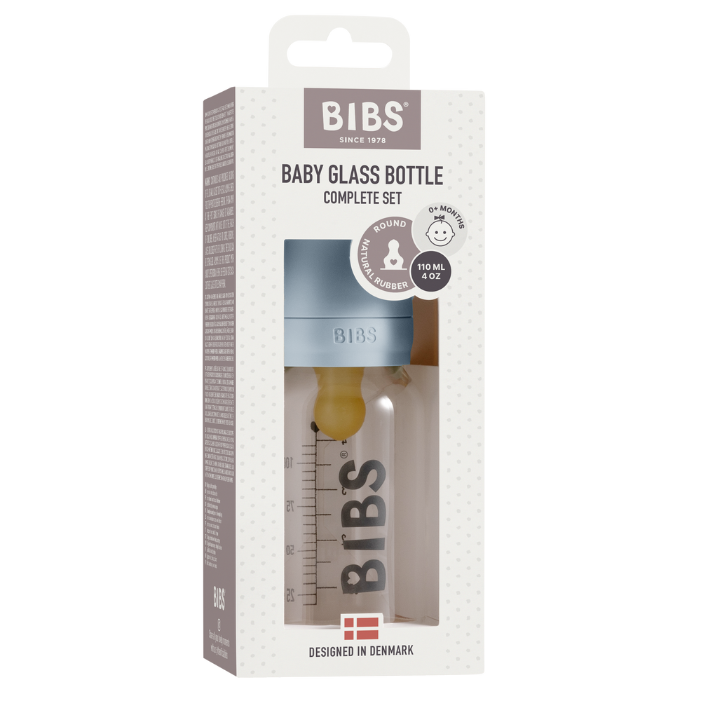 BIBS Baby Glass Bottle Complete Set | Baby Blue - Torgunns Barneklær AS