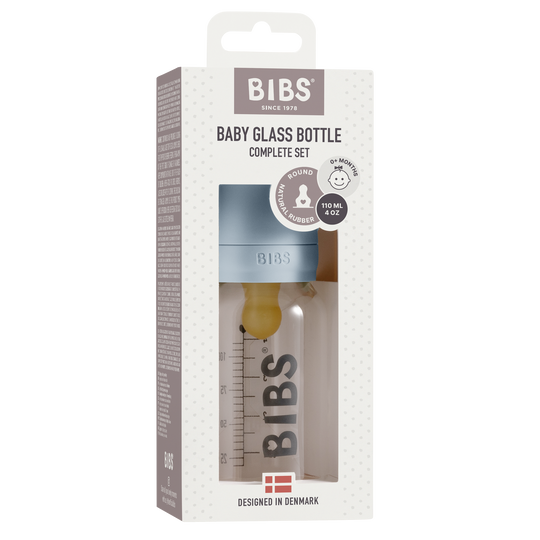 BIBS Baby Glass Bottle Complete Set | Baby Blue - Torgunns Barneklær AS