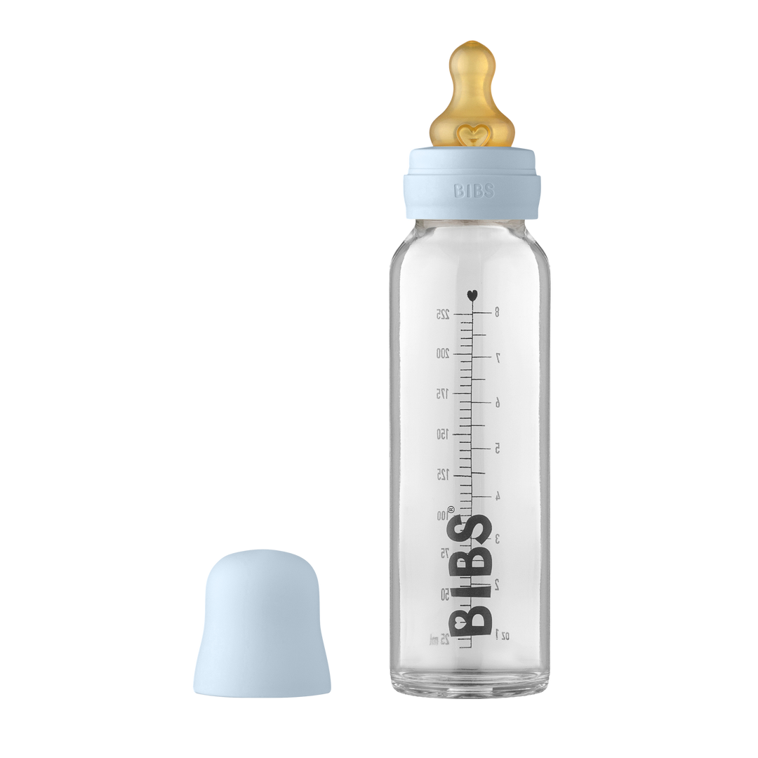 BIBS Baby Glass Bottle Complete Set | Baby Blue - Torgunns Barneklær AS