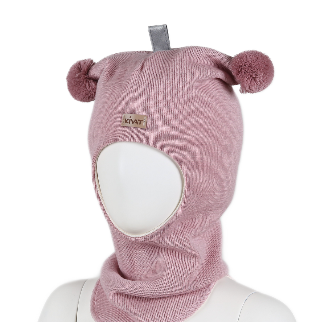 Kivat | Ull balaklava med dusker – Pudderrosa