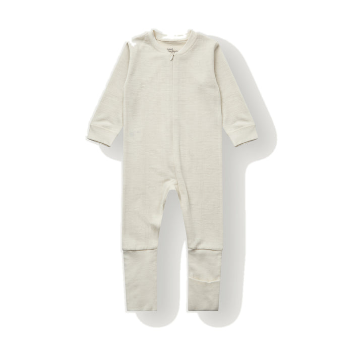 Hust &amp; Claire | Manu Zip Pointelle Ull/Bambus Heldress - Ivory