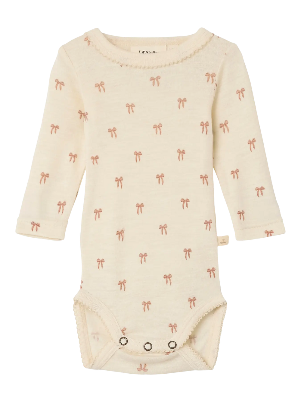 Lil' Atelier Baby WOOL NALU LS SLIM BODY NOOS - Turtledove Melange | Bow - Torgunns Barneklær AS