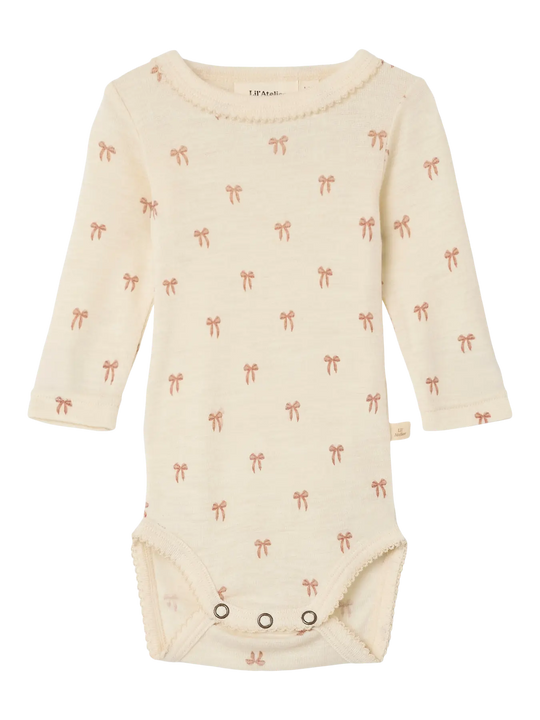 Lil' Atelier Baby WOOL NALU LS SLIM BODY NOOS - Turtledove Melange | Bow - Torgunns Barneklær AS