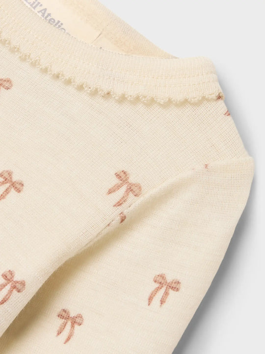 Lil' Atelier Baby WOOL NALU LS SLIM BODY NOOS - Turtledove Melange | Bow - Torgunns Barneklær AS