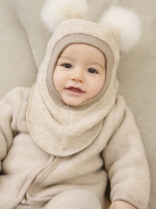 HUTTEliHUT | Balaclava Wool Alpaca Pompoms - Sand Melange