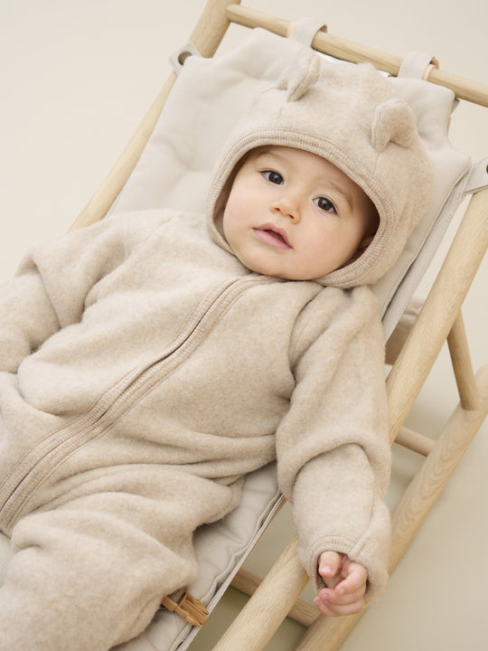 HUTTEliHUT | Pram Suit Ears Wool Fleece - Camel Melange - Torgunns Barneklær AS