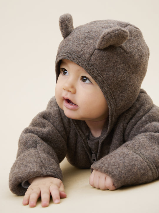 HUTTEliHUT | Pram Suit Ears Wool Fleece - Brown Melange
