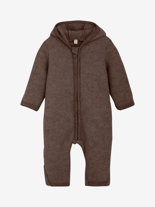 HUTTEliHUT | Pram Suit Ears Wool Fleece - Brown Melange