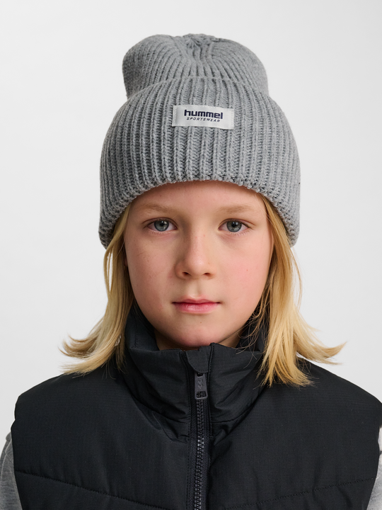 hummel hmlJR HEAVY RIB KNIT BEANIE - GREY MELANGE - Torgunns Barneklær AS