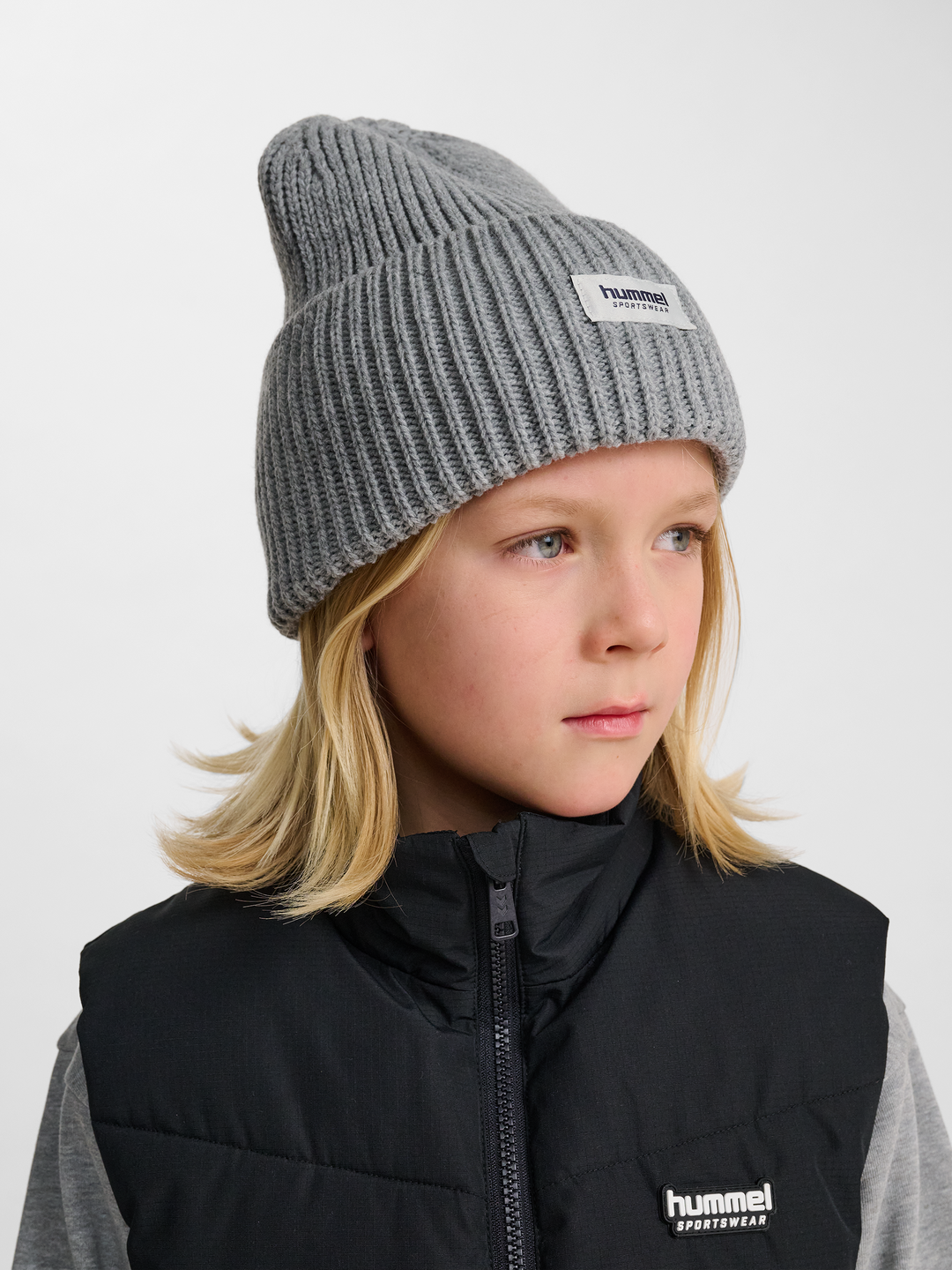 hummel hmlJR HEAVY RIB KNIT BEANIE - GREY MELANGE - Torgunns Barneklær AS