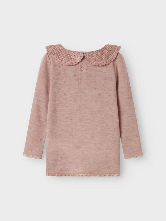name it mini WANG WOOL NEEDLE LS TOP W/COLLAR - Shadow Gray