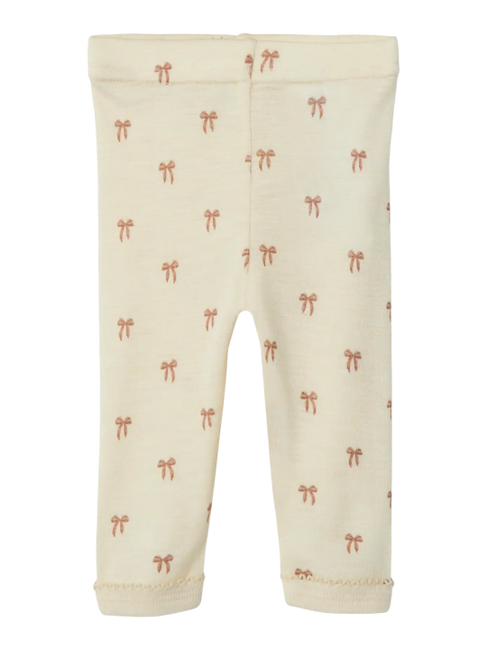Lil' Atelier Baby WOOL NALU SLIM LEGGING NOOS - Turtledove Melange | Bow - Torgunns Barneklær AS