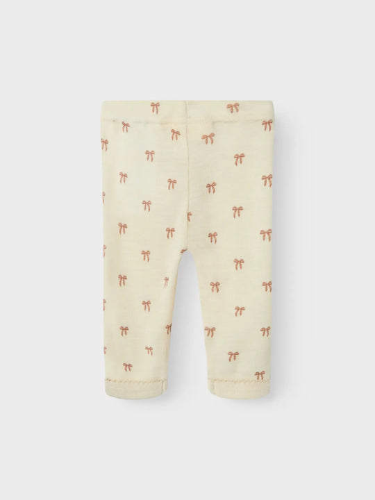 Lil' Atelier Baby WOOL NALU SLIM LEGGING NOOS - Turtledove Melange | Bow - Torgunns Barneklær AS