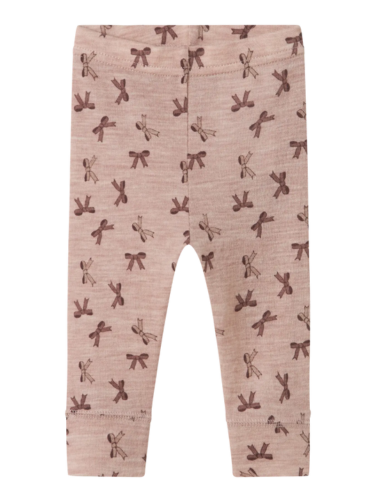 name it baby WANG WOOL RIB LEGGING AOP - Shadow Gray | Bows - Torgunns Barneklær AS