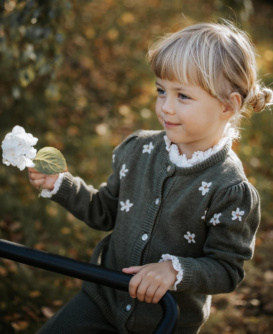 FLIINK DAISY HAND EMBROIDERED CARDIGAN - BEETLE