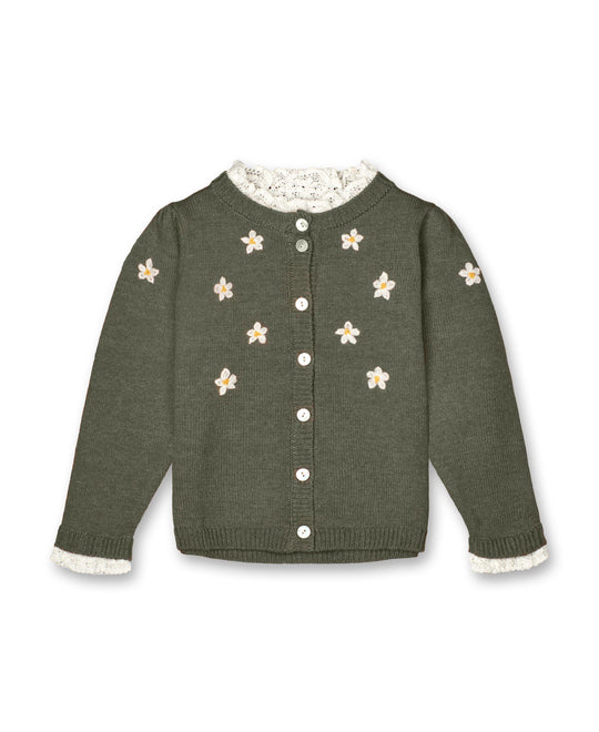 FLIINK DAISY HAND EMBROIDERED CARDIGAN - BEETLE