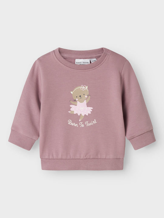name it baby VRILLIE LS SWEAT - Elderberry | Cat Ballerina