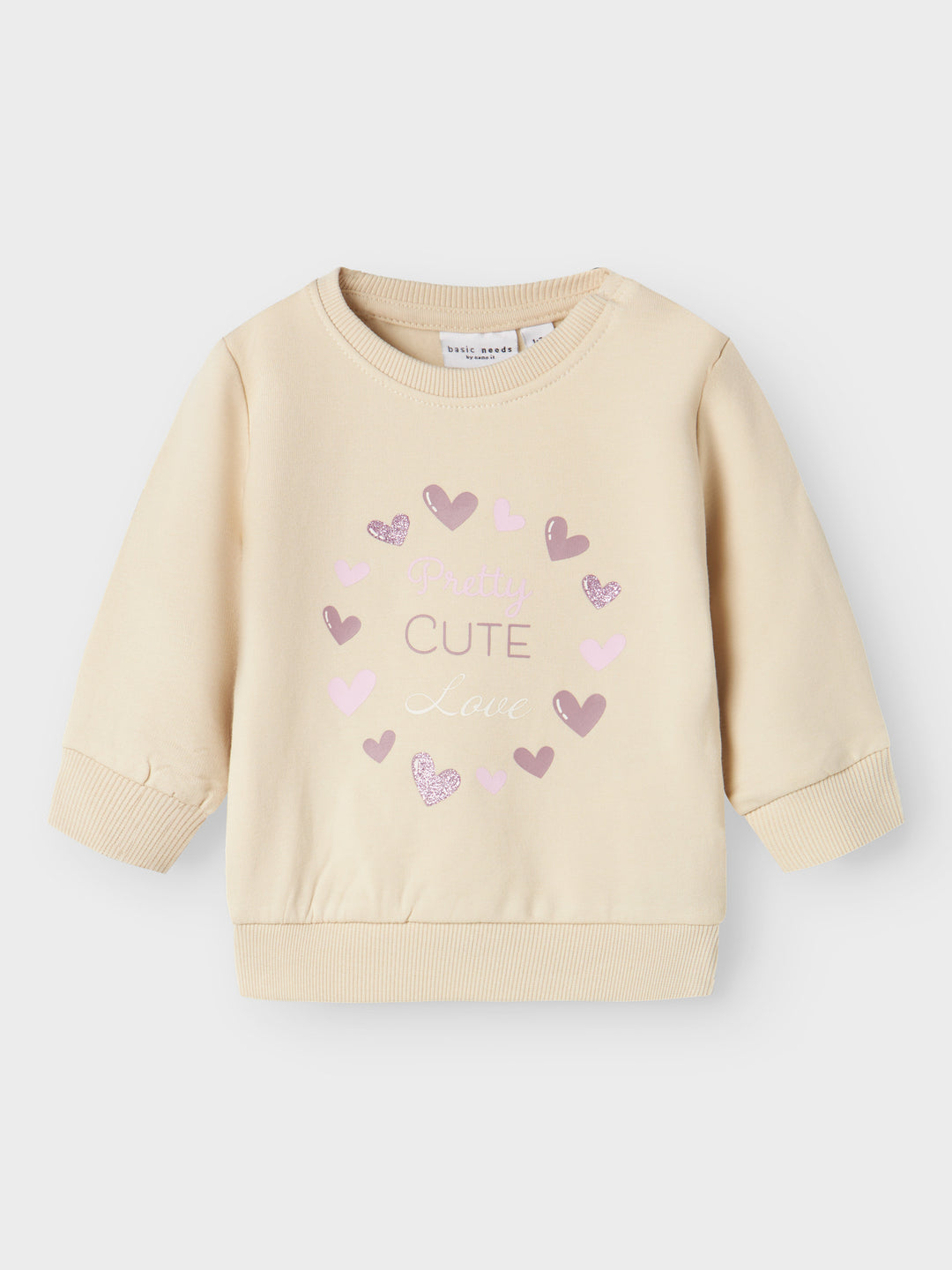 name it baby VRILLIE LS SWEAT - Summer Sand | Hearts - Torgunns Barneklær AS