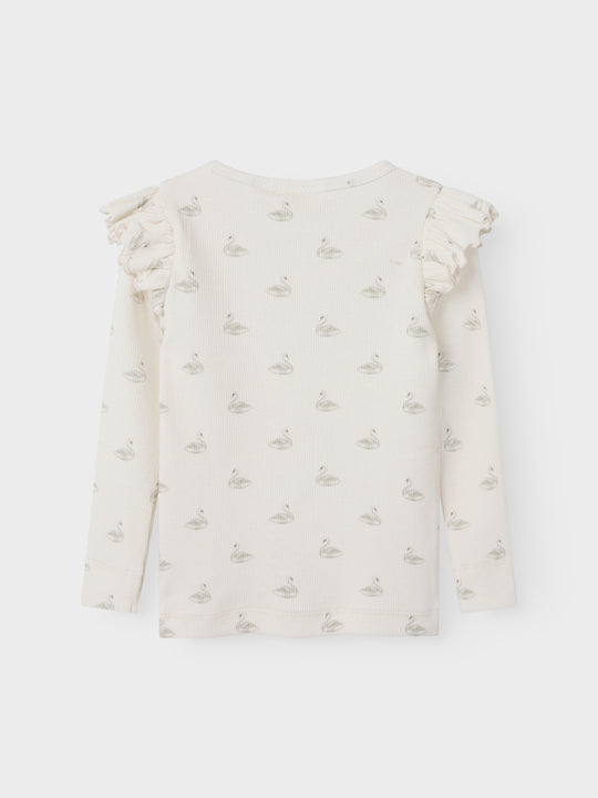 Lil' Atelier Mini GAVO EKO LS SLIM TOP NOOS - Pastel Parchment | SWAN - Torgunns Barneklær AS