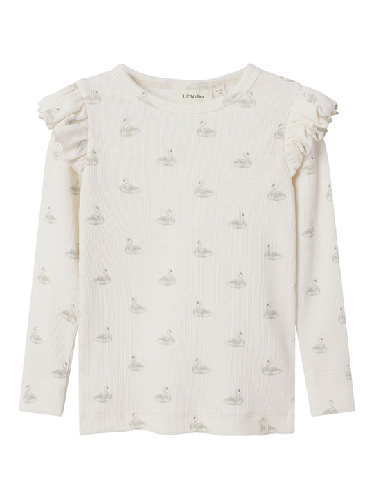 Lil' Atelier Mini GAVO EKO LS SLIM TOP NOOS - Pastel Parchment | SWAN - Torgunns Barneklær AS