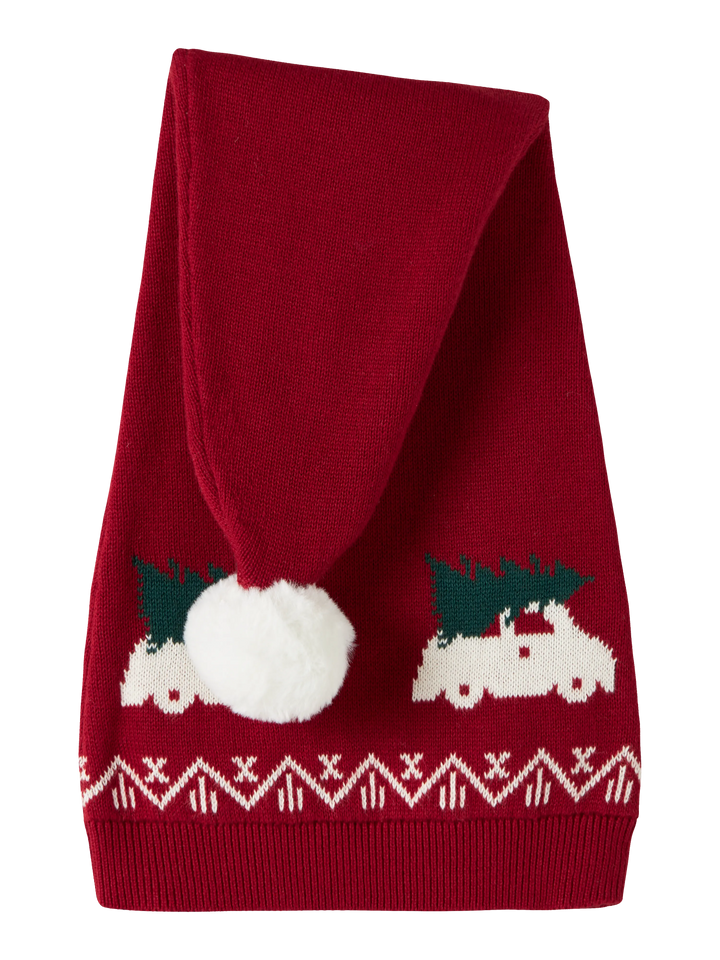 name it mini RISMAS strikket nisselue - Red Dahlia | Bil med juletre