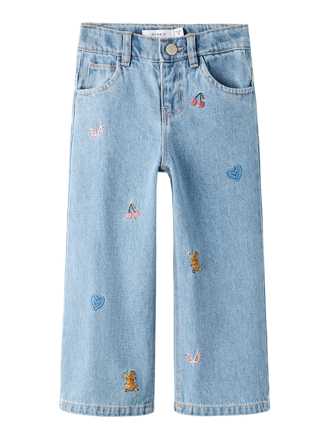 name it mini ROSE WIDE EMB JEANS - Light Blue Denim - Torgunns Barneklær AS