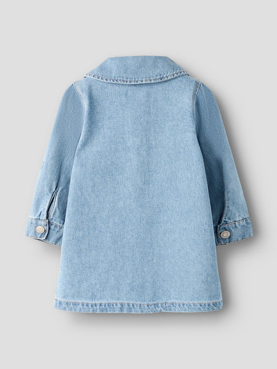 name it mini LILI EMB DENIM DRESS - Light Blue Denim - Torgunns Barneklær AS