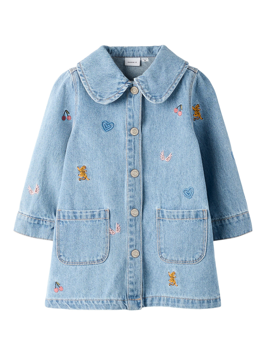 name it mini LILI EMB DENIM DRESS - Light Blue Denim - Torgunns Barneklær AS