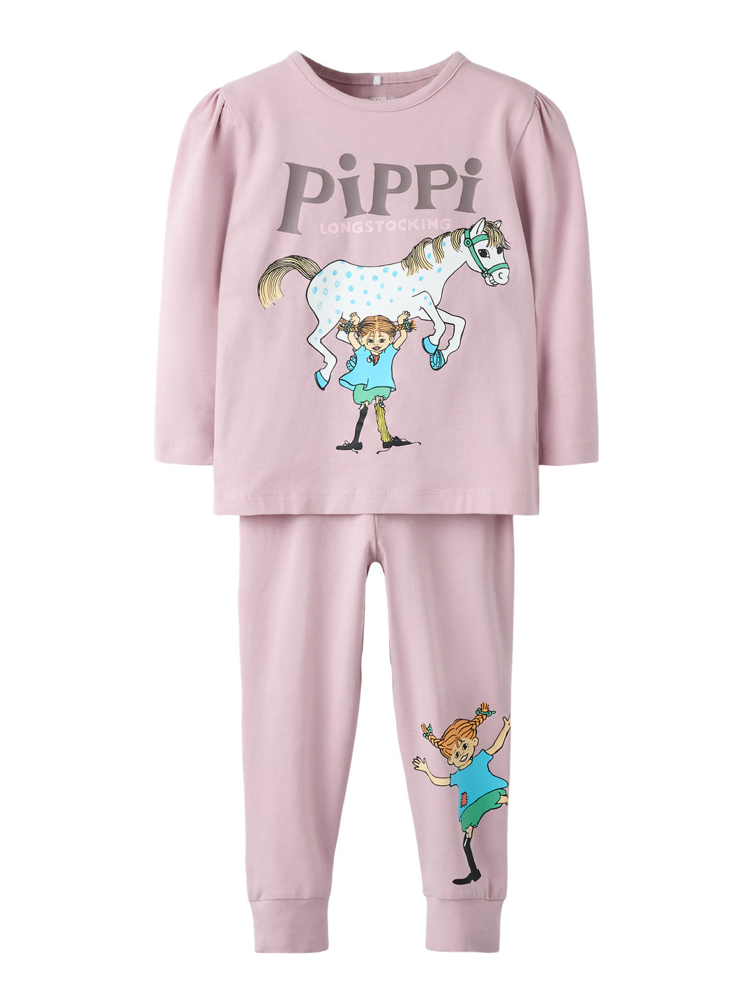 Pippi pysjamas til jente fra name it mini i Keepsake Lilac, nattsett med bukse og langermet topp. Tilgjengelig hos Torgunns.no.