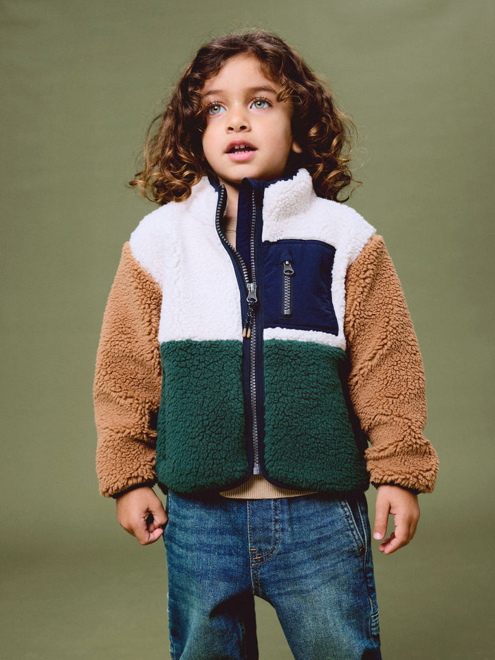 name it mini MACEY TEDDY JACKET BLOCK NOOS - Jungle Green