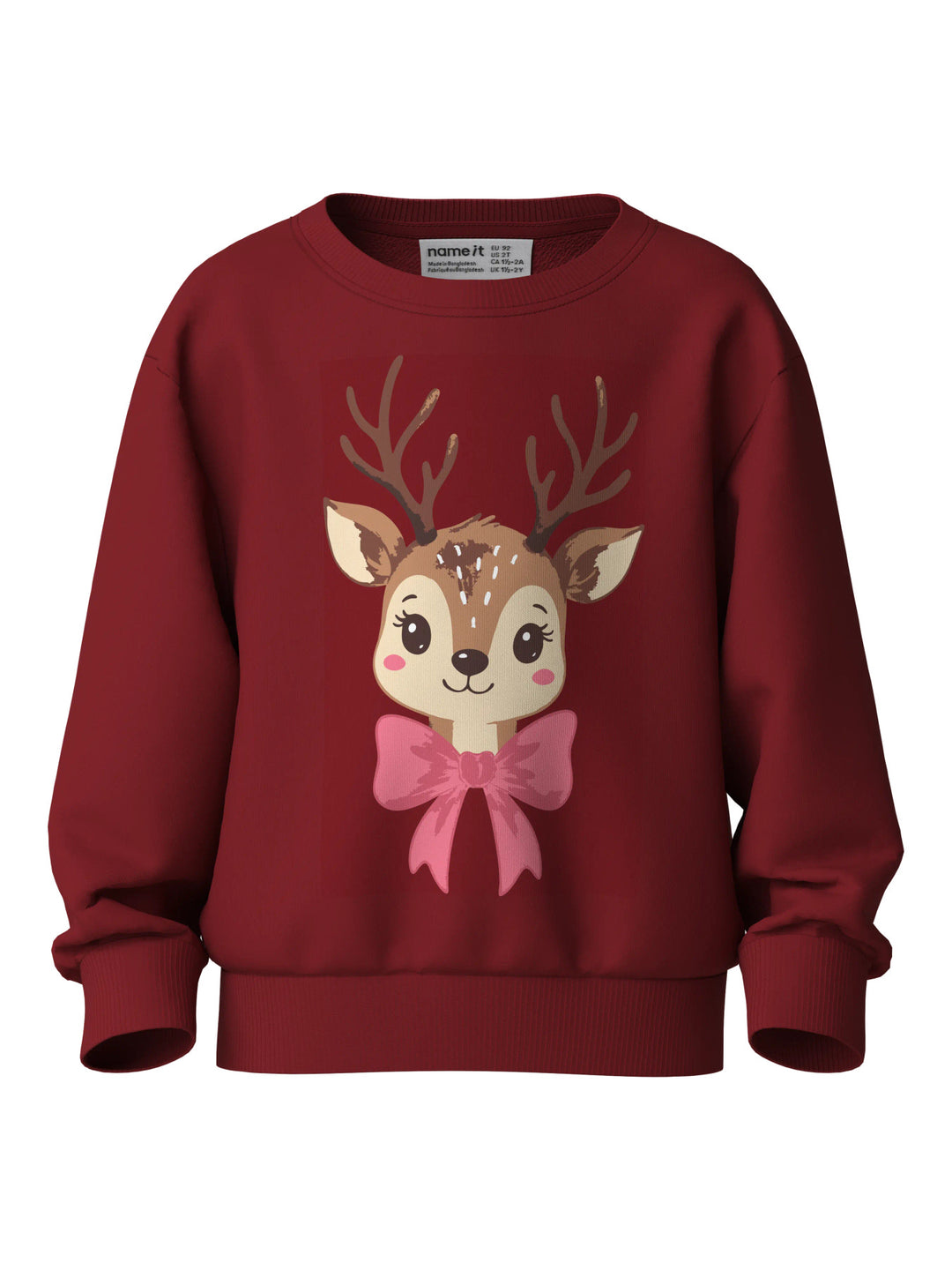 name it mini VERTRUD Genser - Red Dahlia | Reindeer Bow