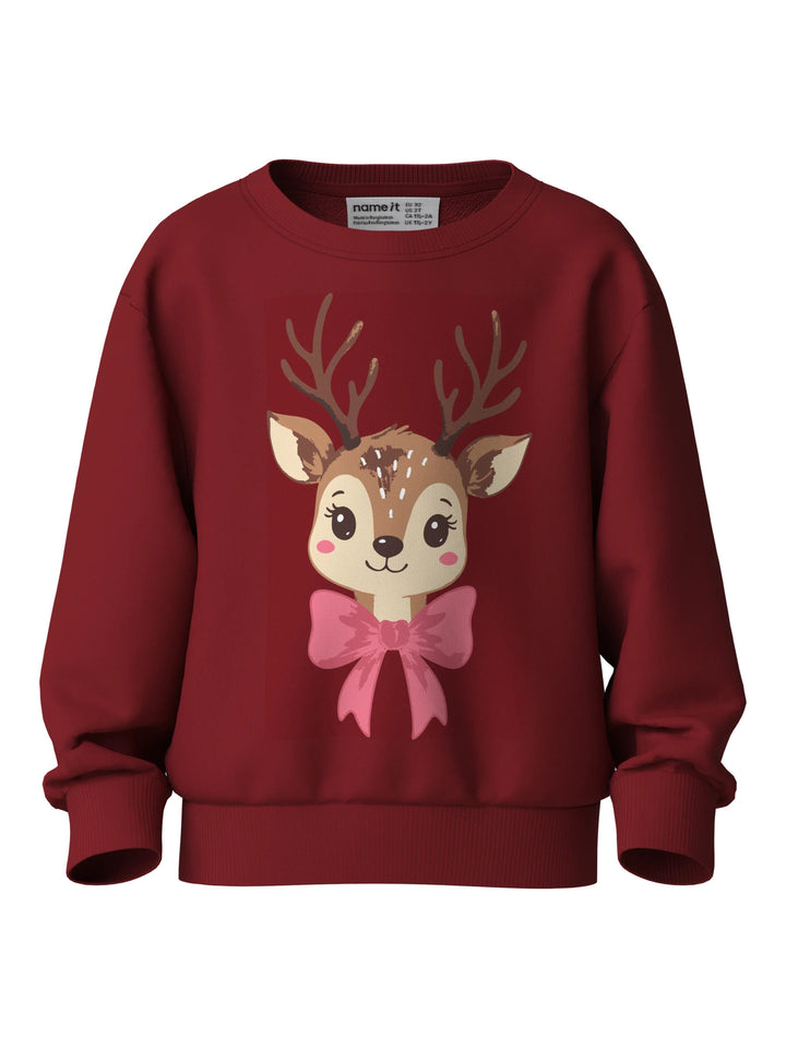 name it mini VERTRUD Genser - Red Dahlia | Reindeer Bow
