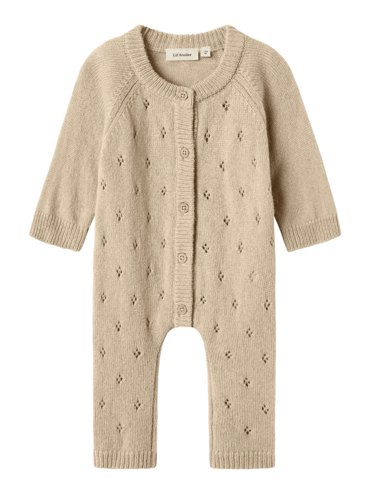 Lil' Atelier Baby WOOL NALIO KNIT SUIT - Safari Melange - Torgunns Barneklær AS