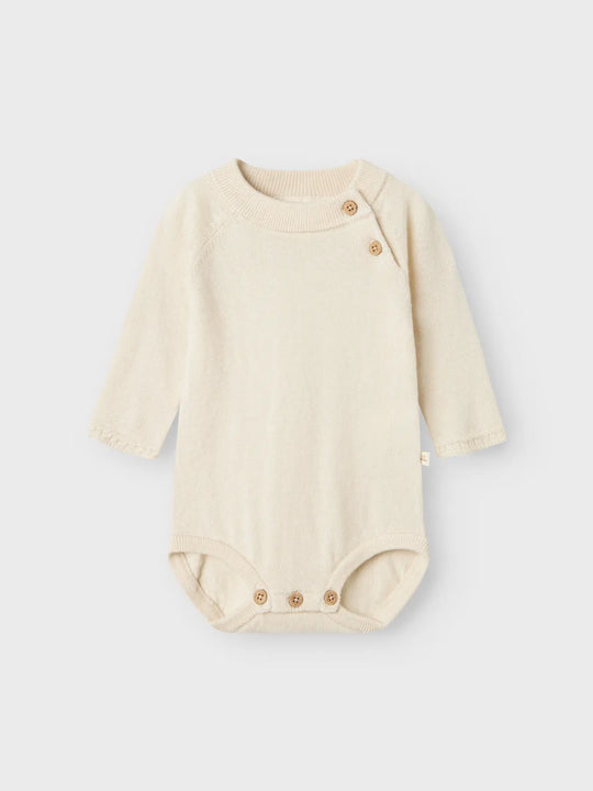 Lil' Atelier Baby WOOL NORD LS KNIT ROMPER - Turtledove Melange - Torgunns Barneklær AS