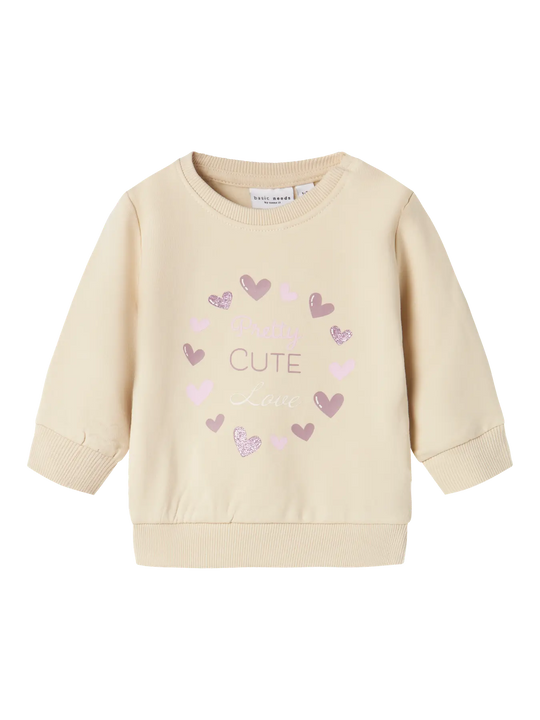 name it baby VRILLIE LS SWEAT - Summer Sand | Hearts - Torgunns Barneklær AS