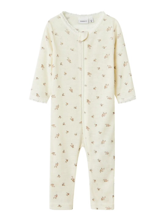 name it baby WANG WOOL NEEDLE NIGHTSUIT NOOS - Snow White | Small flowers - Torgunns Barneklær AS