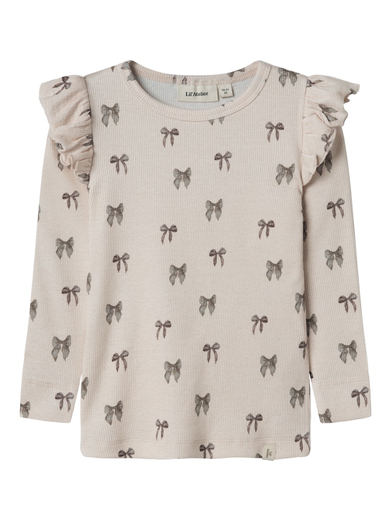 Lil' Atelier Mini GAVO EKO LS SLIM TOP NOOS - Silver Peony | BOW - Torgunns Barneklær AS