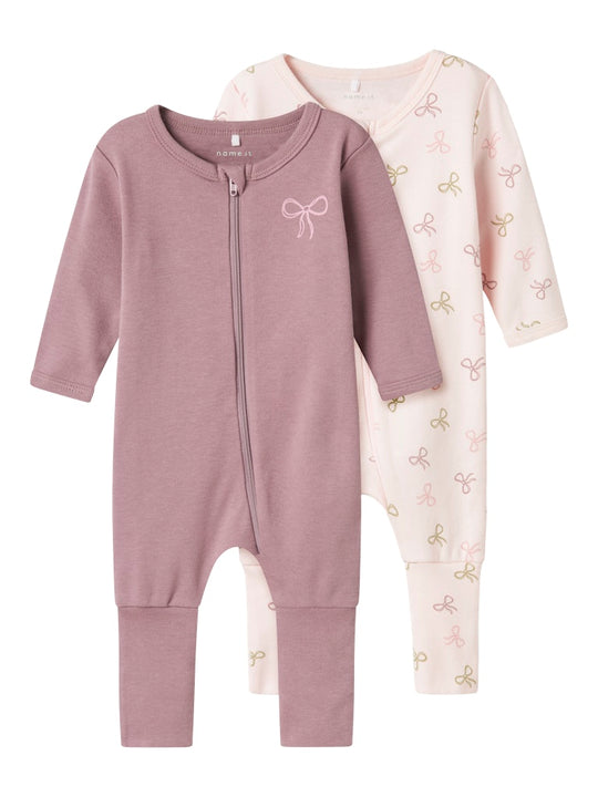 name it baby PYSJAMAS 2PK ZIP - Barely Pink | Bow - Torgunns Barneklær AS