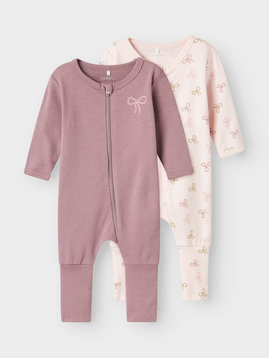 name it baby PYSJAMAS 2PK ZIP - Barely Pink | Bow - Torgunns Barneklær AS