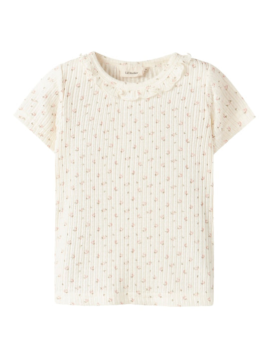 Lil' Atelier Mini HULLA HUA SS SLIM TOP - Coconut Milk - Torgunns Barneklær AS