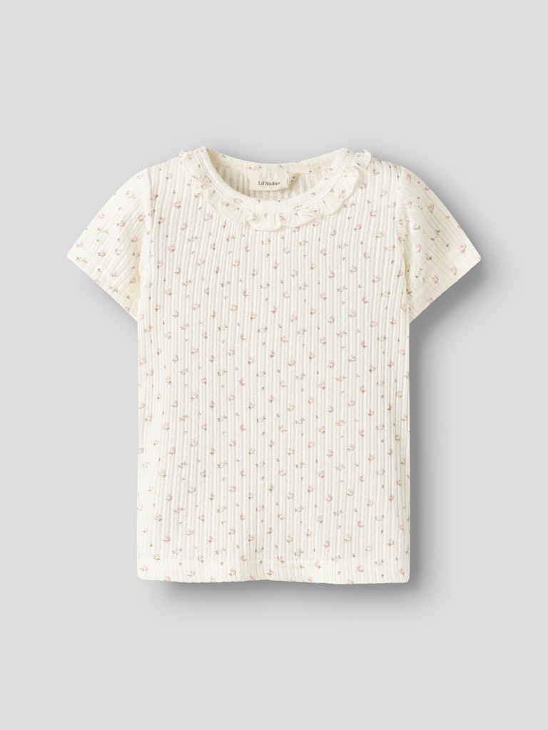 Lil' Atelier Mini HULLA HUA SS SLIM TOP - Coconut Milk - Torgunns Barneklær AS