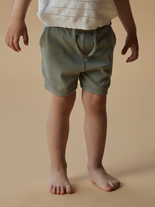Lil' Atelier Mini GAGO KNA SHORTS - Seagrass - Torgunns Barneklær AS