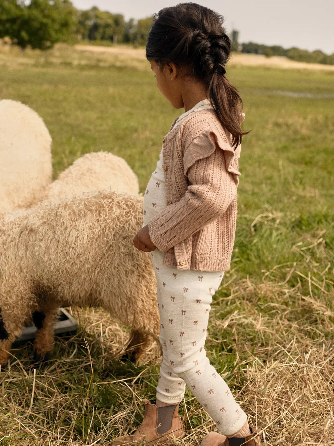 Lil' Atelier Mini WOOL NALU SLIM LEGGING - Turtledove Melange | Bow - Torgunns Barneklær AS
